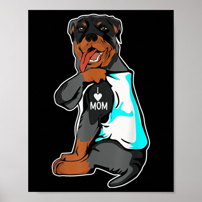 Póster Rottweiler I Love Mom Tattoo Rottie Mama Dog Appar (Frente)