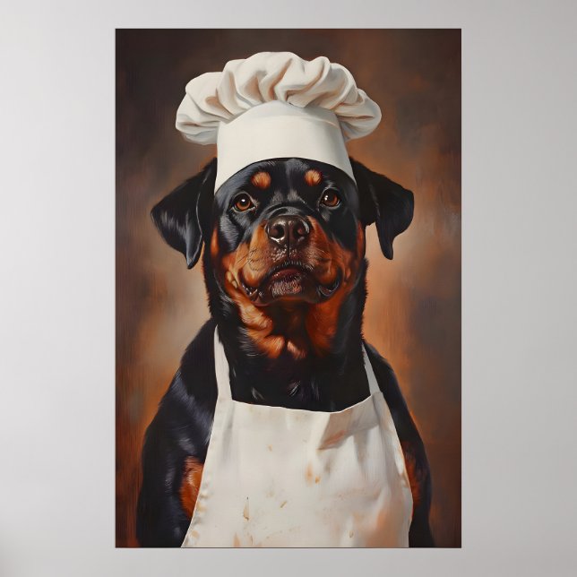 Póster Rottweiler In Chefs Hat Poster, Funny Pet Poster (Frente)