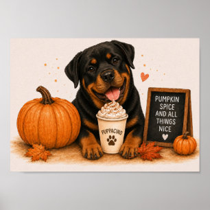 Póster Rottweiler Invita a Puppaccino con Especias de Cal