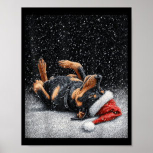 Póster Rottweiler lindo divertido Navidad