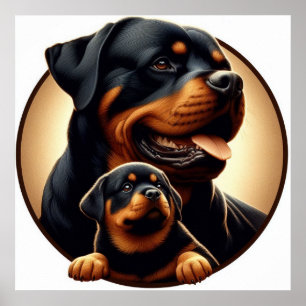 Póster Rottweiler Mom y Puppy 03 5000X