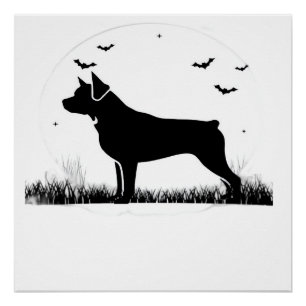 Póster Rottweiler Perro  Halloween Luna Silueta Oversize