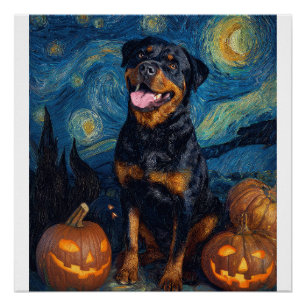 Póster Rottweiler Perro Lindo Halloween Jack O Lantern Ca