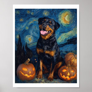 Póster Rottweiler Perro Lindo Halloween Jack O Lantern Ca