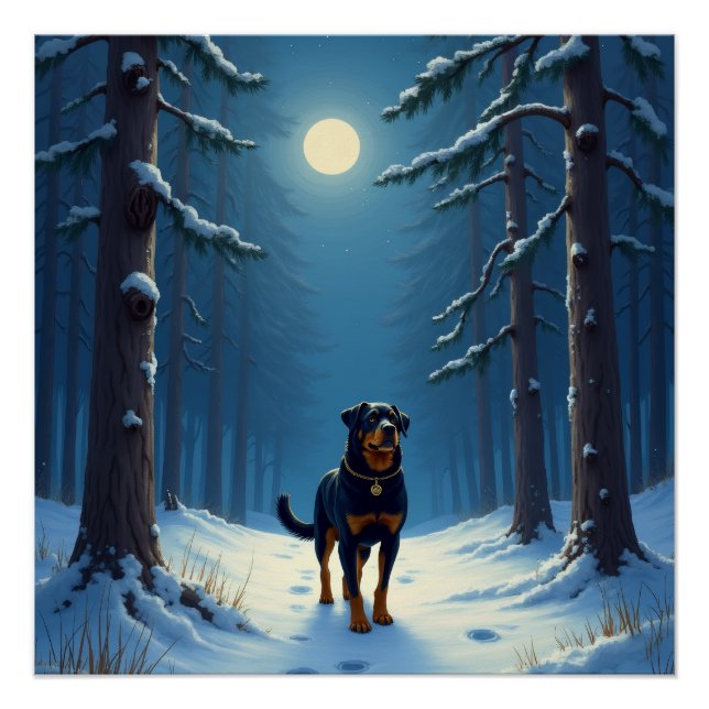 Póster Rottweiler Starry Forest Hike Christmas Painting (Anverso)