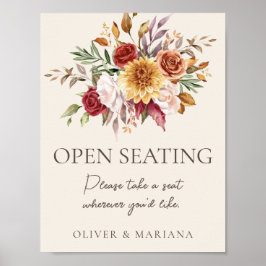 Póster Rótulo Abierto Fall Floral Ivory Boda
