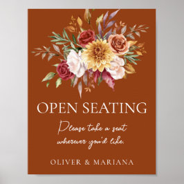 Póster Rótulo Abierto Fall Floral Terracotta Boda