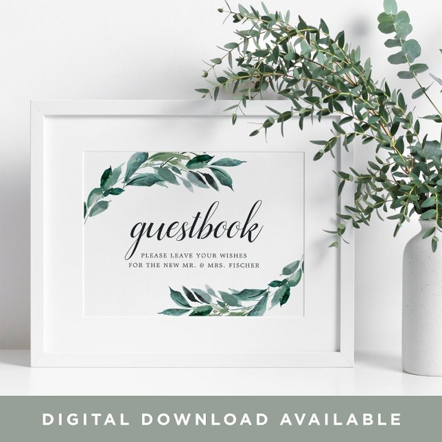 Póster Rótulo Abundant Foliage Boda Guestbook (Subido por el creador)