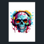 Póster Rótulo acrílico de DJ POP ART SKULL<br><div class="desc">Un cráneo de DJ al estilo de arte pop, con goteos de color y pintura.</div>