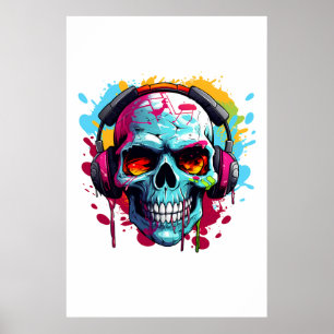 Póster Rótulo acrílico de DJ POP ART SKULL