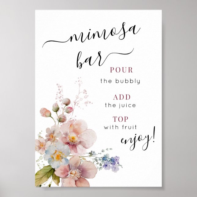 Póster Rótulo acuarela Floral Mimosa Bar (Frente)