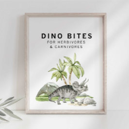 Póster Rótulo acuarela jurásico Dino Bites