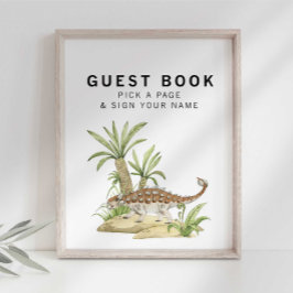 Póster Rótulo acuarela Jurásico Dinosaurio Guestbook