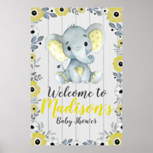 Póster Rótulo amarillo del poster del elefante del bebé