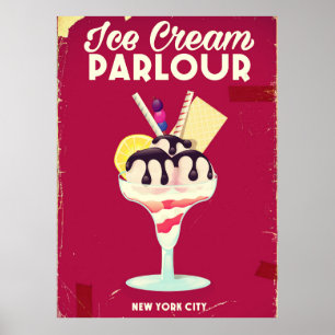 Póster Rótulo antiguo de Ice Cream Parlor Vintage