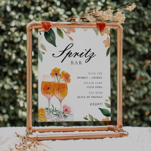 Póster Rótulo Aperol Spritz Bar Floral Bridal Shower