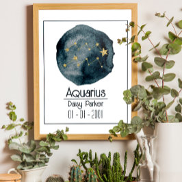 Póster Rótulo Aquarius Zodiac: Nombre y Cumpleaños Person