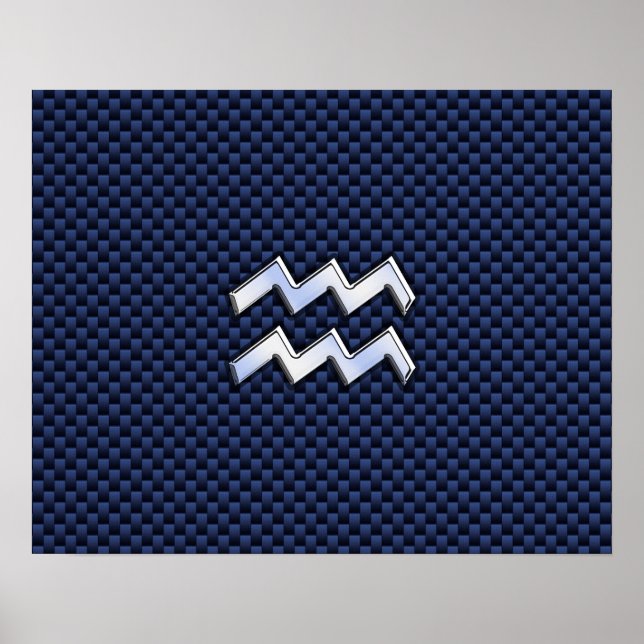 Póster Rótulo Aquarius Zodiac sobre fibra de carbono azul (Frente)