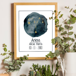 Póster Rótulo Aries Zodiac: Nombre y cumpleaños personali