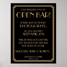 Póster Rótulo Art Deco Gold Gatsby Black Open Bar 18x24