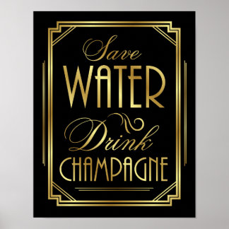 Póster Rótulo Art Deco GUARDAR AGUA BEBIDA CHAMPAGNE Impr