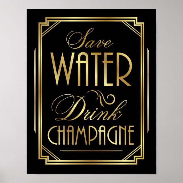 Póster Rótulo Art Deco GUARDAR AGUA BEBIDA CHAMPAGNE Impr (Frente)