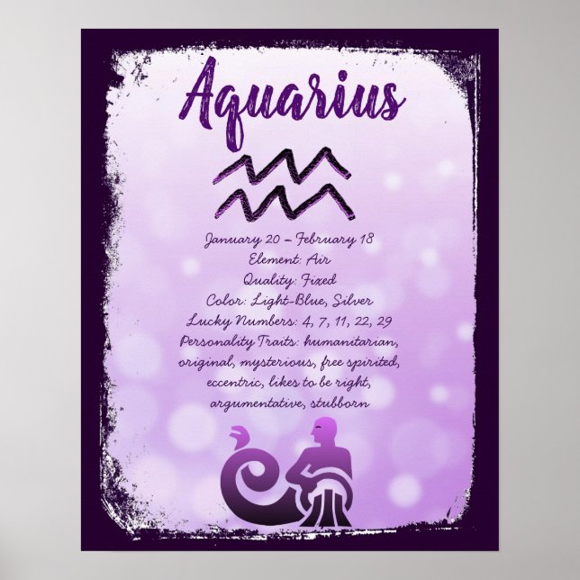Póster Rótulo Astrologico Aquarius Horoscope Símbolo Zodi (Frente)