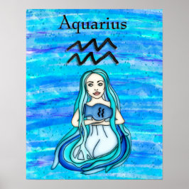 Póster Rótulo Astrologico Aquarius Horoscope Símbolo Zodi
