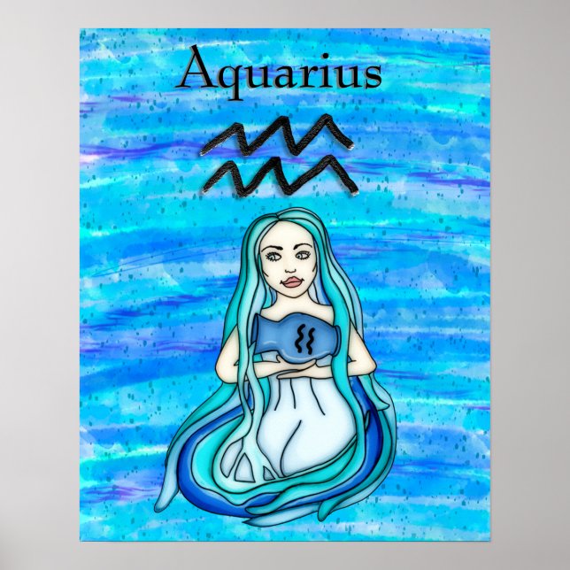 Póster Rótulo Astrologico Aquarius Horoscope Símbolo Zodi (Frente)