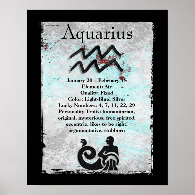 Póster Rótulo Astrologico Aquarius Horoscope Símbolo Zodi (Frente)