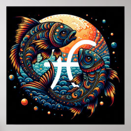 Póster Rótulo Astrológico Horoscopio Pisces Zodiac