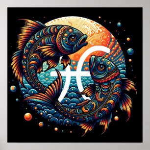 Póster Rótulo Astrológico Horoscopio Pisces Zodiac