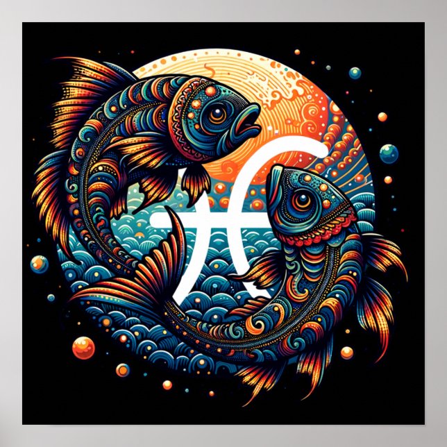 Póster Rótulo Astrológico Horoscopio Pisces Zodiac (Frente)