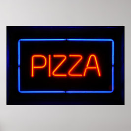 Póster Rótulo azul y neón rojo PIZZA