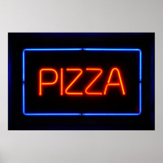 Póster Rótulo azul y neón rojo PIZZA