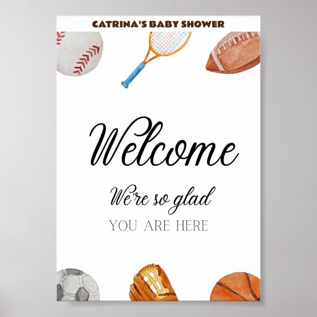 Póster Rótulo Baby Shower Allstar Sports 5x7 (Frente)