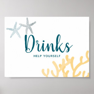 Póster Rótulo Baby Shower Bebidas bajo la temática Sea Oc