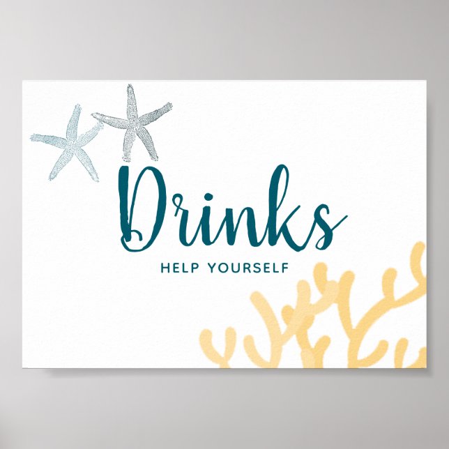Póster Rótulo Baby Shower Bebidas bajo la temática Sea Oc (Frente)