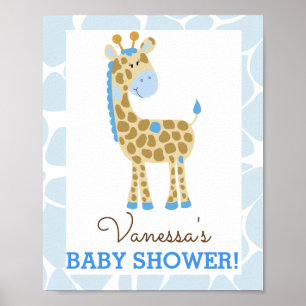Póster Rótulo Baby Shower Blue Giraffe