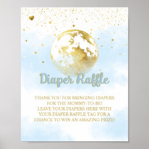 Póster Rótulo Baby Shower Blue Gold Diaper Raffle
