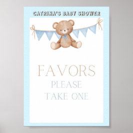 Póster Rótulo Baby Shower Blue Teddy Bear