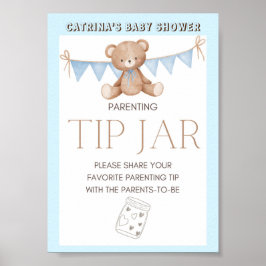 Póster Rótulo Baby Shower Blue Teddy Bear