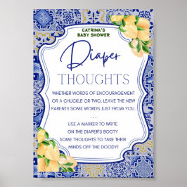 Póster Rótulo Baby Shower Blue Tiles Lemon Citrus