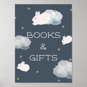 Póster Rótulo Baby Shower Books & Gifts Bunny