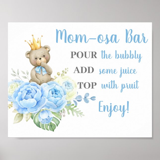 Póster Rótulo Baby Shower Boy Bear Momosa (Frente)