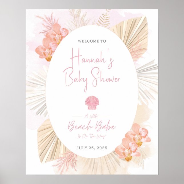 Póster Rótulo Baby Shower Chica de Boho Coastal (Frente)