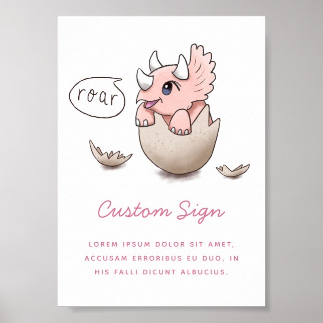 Póster Rótulo Baby Shower Chica de dinosaurios rosados (Frente)