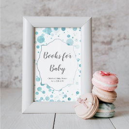 Póster Rótulo Baby Shower con puntos de polka azul, libro