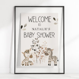 Póster Rótulo Baby Shower de animales de crianza de azafa