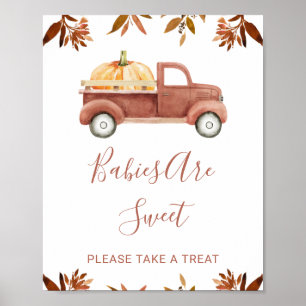 Póster Rótulo Baby Shower de Camión de calabaza marrón